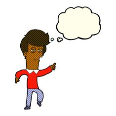 cartoon man accusing with thought bubble N9