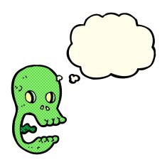 funny cartoon skull with thought bubble N9