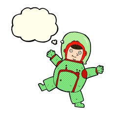 cartoon astronaut with thought bubble N50