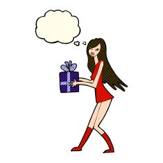 cartoon fashion girl with present thought bubble N4