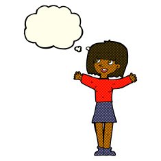cartoon excited woman with thought bubble N57