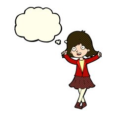 cartoon happy girl with thought bubble N39