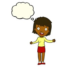 cartoon excited woman with thought bubble N59