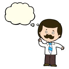 cartoon newsreader man with idea thought bubble N5