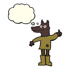 cartoon wolf man with thought bubble N20
