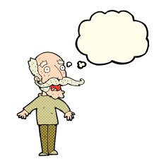 cartoon old man gasping in surprise with thought bubble N3