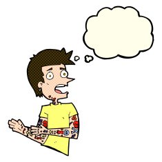 cartoon man with tattoos thought bubble N5
