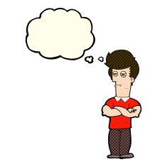 cartoon man with folded arms thought bubble N13