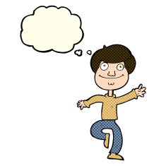 cartoon dancing man with thought bubble N8