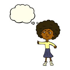cartoon annoyed old woman with thought bubble N10