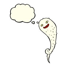 cartoon spooky ghost with thought bubble N22