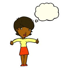 cartoon woman giving thumbs up symbol with thought bubble N27