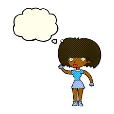 cartoon woman waving with thought bubble N148
