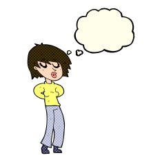 cartoon woman whistling with thought bubble N5