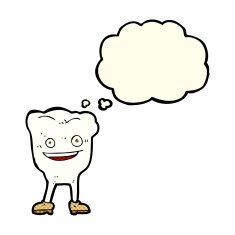 cartoon happy tooth character with thought bubble N3