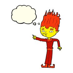 fire spirit cartoon with thought bubble N5