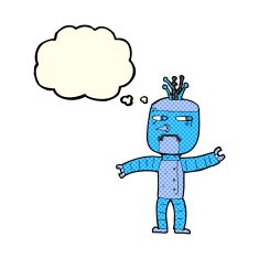 cartoon robot with thought bubble N68