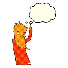 cartoon fire spirit with thought bubble N4
