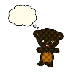 cartoon teddy black bear cub with thought bubble N5