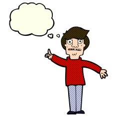 cartoon man asking question with thought bubble N23