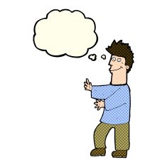 cartoon happy man with thought bubble N195