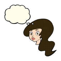 cartoon pretty female face with thought bubble N43