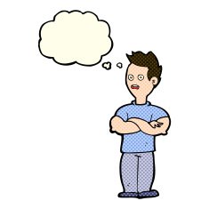 cartoon man with crossed arms thought bubble N14