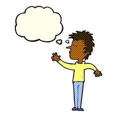 cartoon dismissive man with thought bubble N5