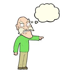 cartoon furious old man with thought bubble N4