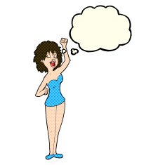 cartoon dancing woman with thought bubble N24