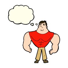 cartoon body builder with thought bubble N5