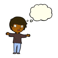 cartoon worried boy with thought bubble N14
