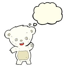 cartoon waving polar bear with thought bubble N26