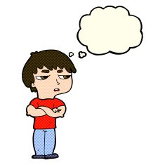 cartoon annoyed boy with thought bubble N18