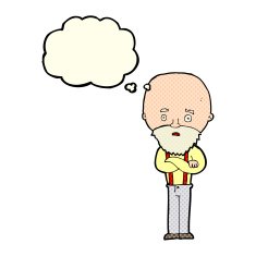 cartoon worried old man with thought bubble N10