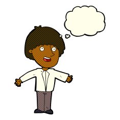 cartoon happy man with thought bubble N202
