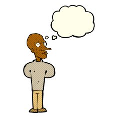 cartoon evil bald man with thought bubble N5