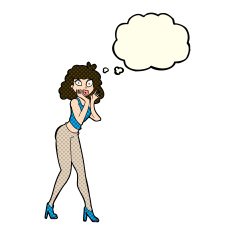 cartoon surprised woman with thought bubble N106