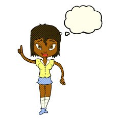 cartoon woman making point with thought bubble N9