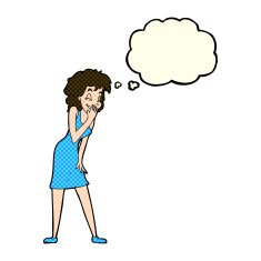 cartoon woman laughing with thought bubble N4