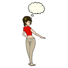 cartoon pretty girl in jeans and tee with thought bubble N5