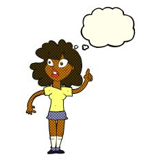 cartoon woman making point with thought bubble N10