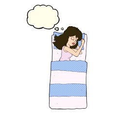 cartoon sleeping woman with thought bubble N4