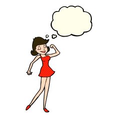 cartoon woman with can do attitude thought bubble N5