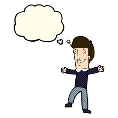 cartoon happy man with thought bubble N204