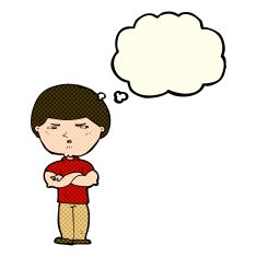 cartoon grumpy man with thought bubble N10