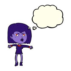 cartoon vampire girl with thought bubble N102