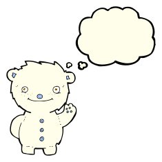 cartoon waving polar bear with thought bubble N27