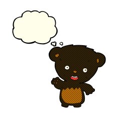 cartoon black bearcub waving with thought bubble N5