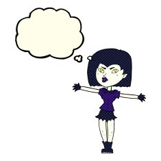 cartoon vampire girl with thought bubble N105